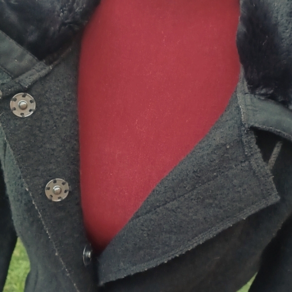 Kenji Black Asymmetrical Wool Fur Collar Jacket - Size M - Picture 6 of 9